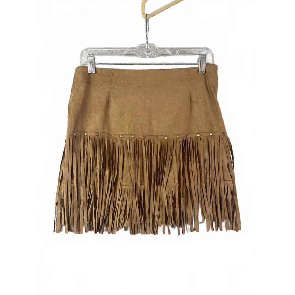 Fornia Faux Suede Fringe Skirt Size Med